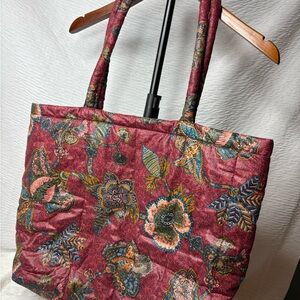 Vintage Puffer Floral Patterned Project Tote- Yarn Crafts